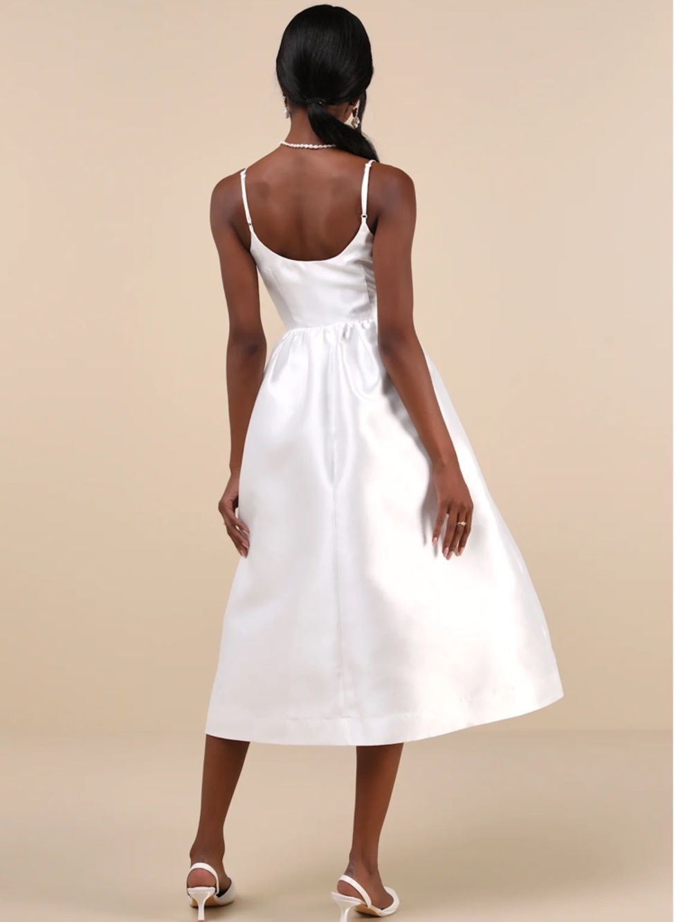 Lulus Classy Aesthetic White Taffeta Bow Midi Dress with Pockets NWT XL - Picture 2 of 14